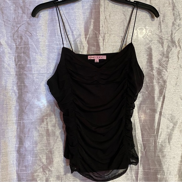 Crave Fame top, L, GUC, lined ruched nylon mesh, stretch straps - Picture 6 of 7